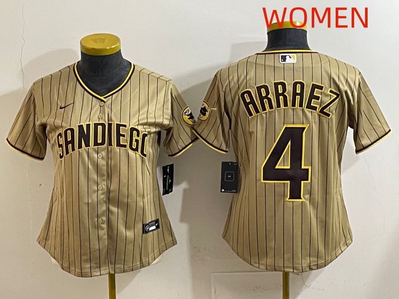 Women San Diego Padres #4 Arraez Brown Stripe Game 2025 Nike MLB Jersey style 3->women mlb jersey->Women Jersey
